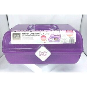 Easy Home Retro Cosmetic Makeup Case Purple Glitter Mirror Removable Shelf